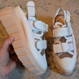 AGL White Mesh & Leather Triple Strap Chunky Platform Sandals